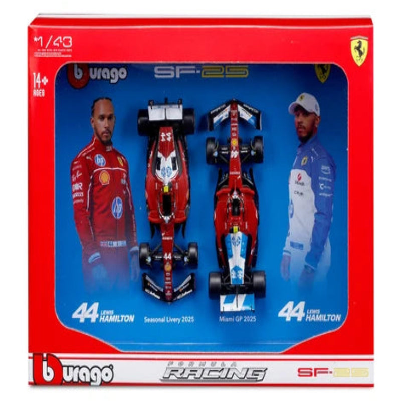 Bburago Ferrari SF-25 2025 Lewis Hamilton 1:43 F1 Driver Two Pack