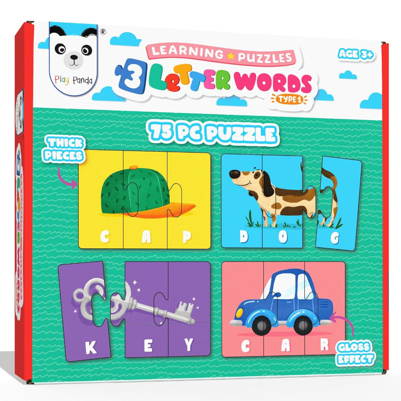 Play Panda 3 Letter Words Puzzle Set with 75 Pieces for Kids