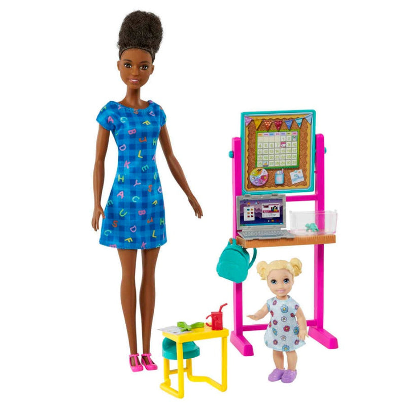 Barbie Teacher Doll (Brunette),Toddler Doll (Blonde), Accessories