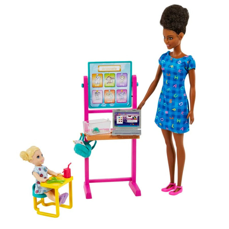 Barbie Teacher Doll (Brunette),Toddler Doll (Blonde), Accessories