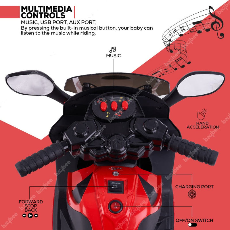 Baybee MB-100 Battery Operated Bike with Light & Music ( Red)