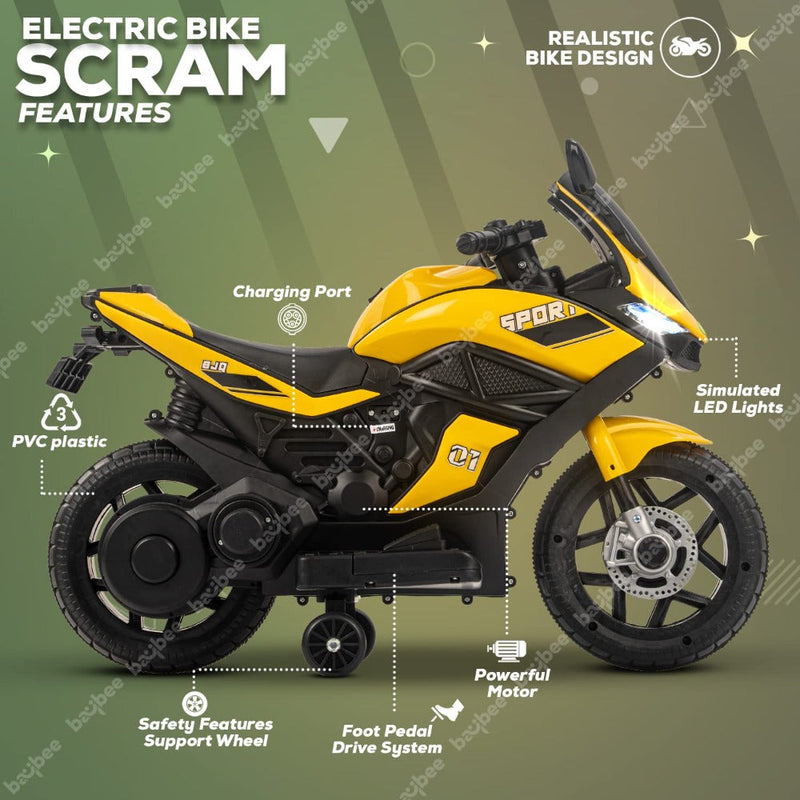 Baybee MB-118 Scram Rechargeable Battery Operated Bike (Yellow)
