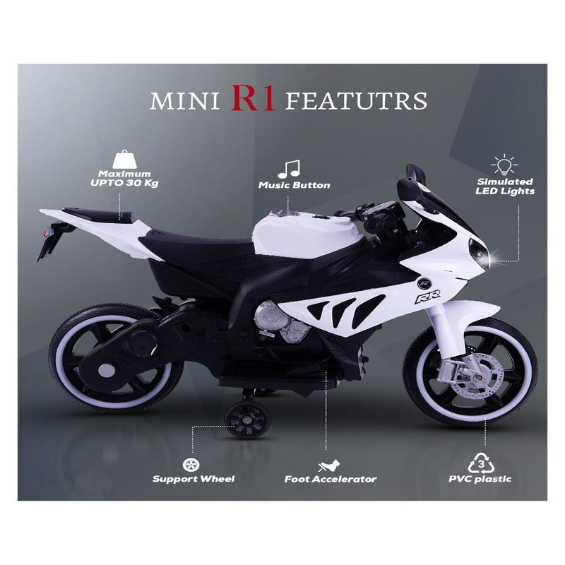 Baybee MB-119 Mini R1 Rechargeable Battery Operated Electric Ride-on Bike For Kids - White