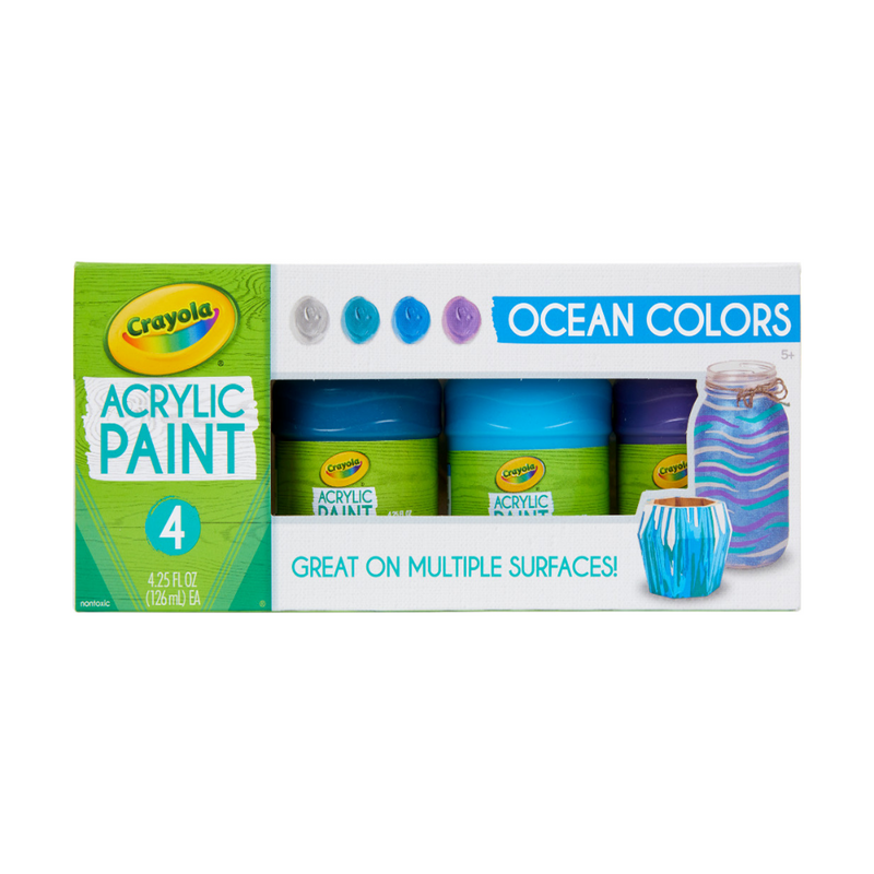 Crayola Multi-Surface Acrylic Paint, Ocean Colors, 4 Count