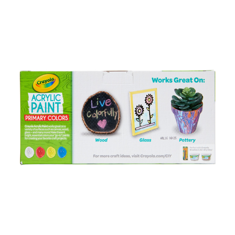 Crayola Multi-Surface Acrylic Paint, Primary Colors, 4 Count