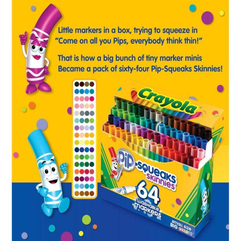 Crayola Pip-Squeaks Skinnies Washable Markers, 64 Count