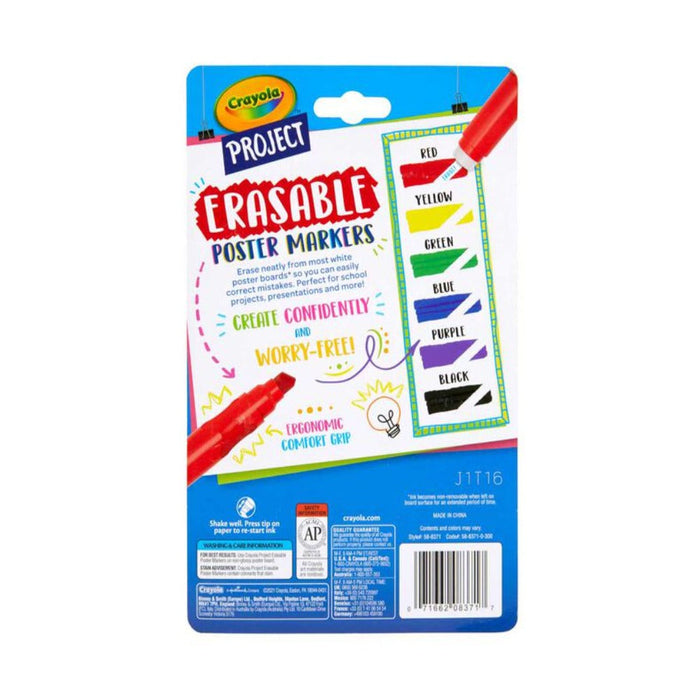 Crayola Project Erasable Poster Markers, 6 ct.-Arts & Crafts-Crayola-Toycra