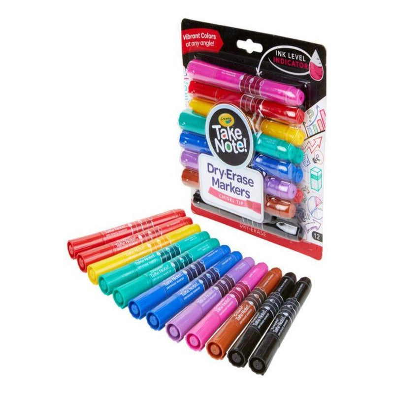 Crayola Take Note Dry Erase Markers, Chisel Tip, 12 Count