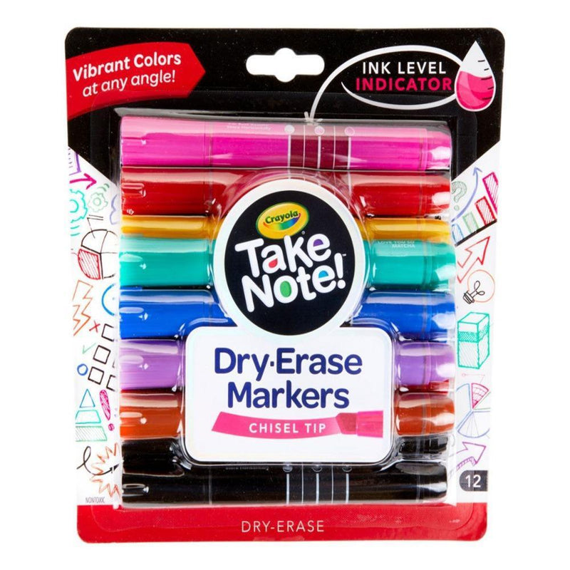 Crayola Take Note Dry Erase Markers, Chisel Tip, 12 Count