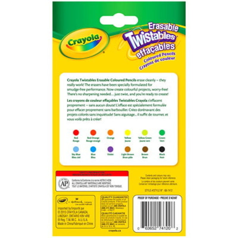 Crayola Twistables Erasable Coloured Pencils-12pk
