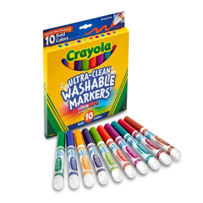 Crayola Ultra-Clean Markers, Broad Line, Bold, 10 — Toycra