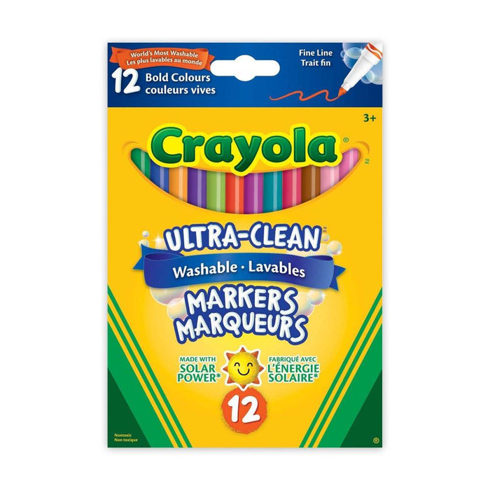 Crayola Ultra-Clean Washable Fine Line Markers, Bold Colours, 12 Count-Arts & Crafts-Crayola-Toycra