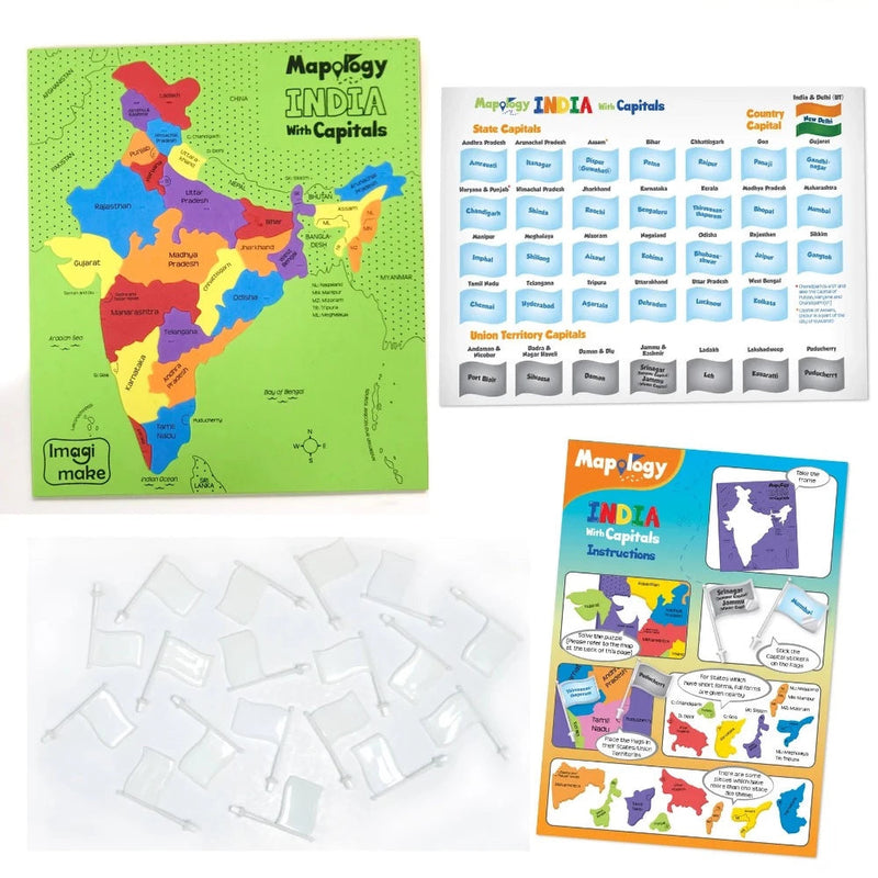 Imagimake Mapology Combo: Map Puzzle of India and World with Capitals and Flags of Countries