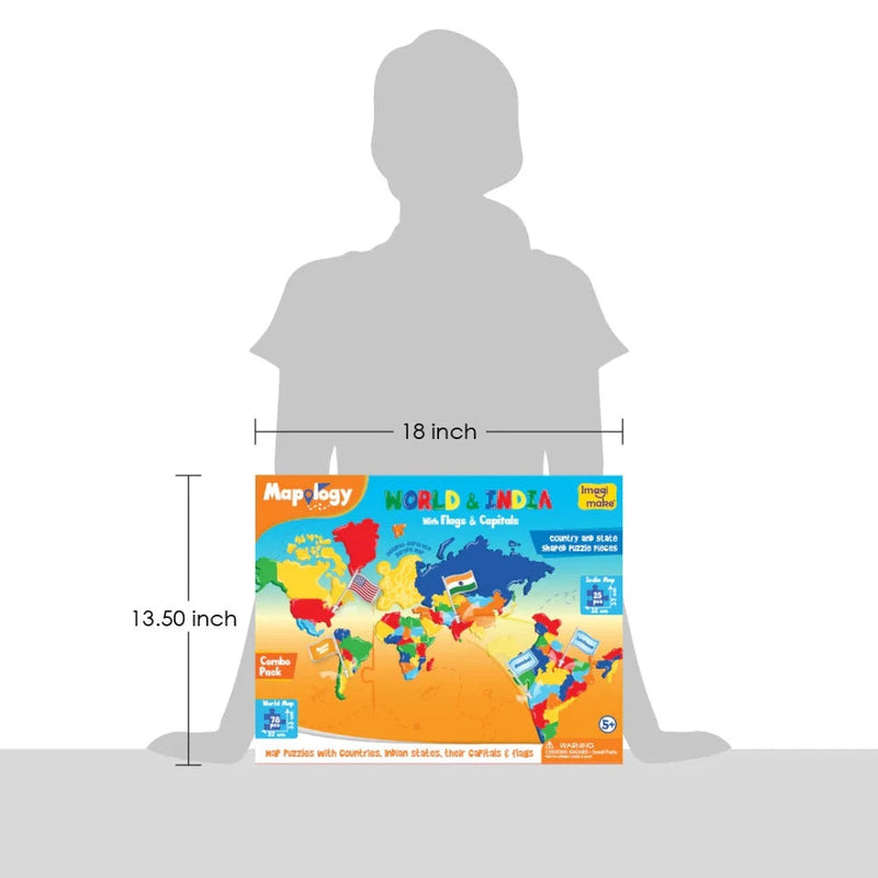 Imagimake Mapology Combo: Map Puzzle of India and World with Capitals and Flags of Countries