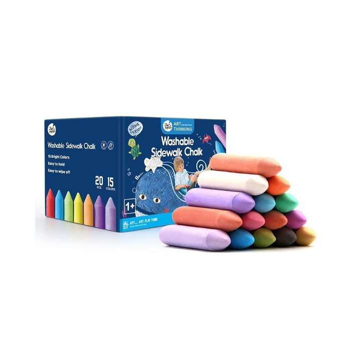 Jar Melo Washable Chalk- 24 Colors; Sidewalk Jumbo Crayon Chalk; Outdoor Fun;Dust Free; Dotted Chalk with Chalk Holder