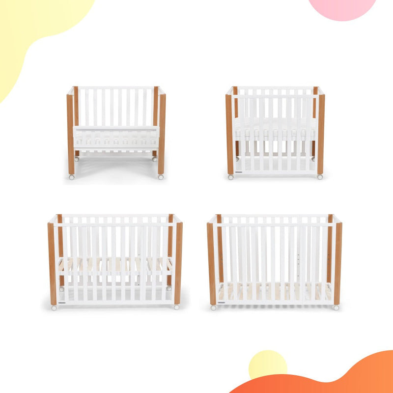 Kinderkraft Koya Wooden 4in1 Cot With Playpen Function + Mattress White