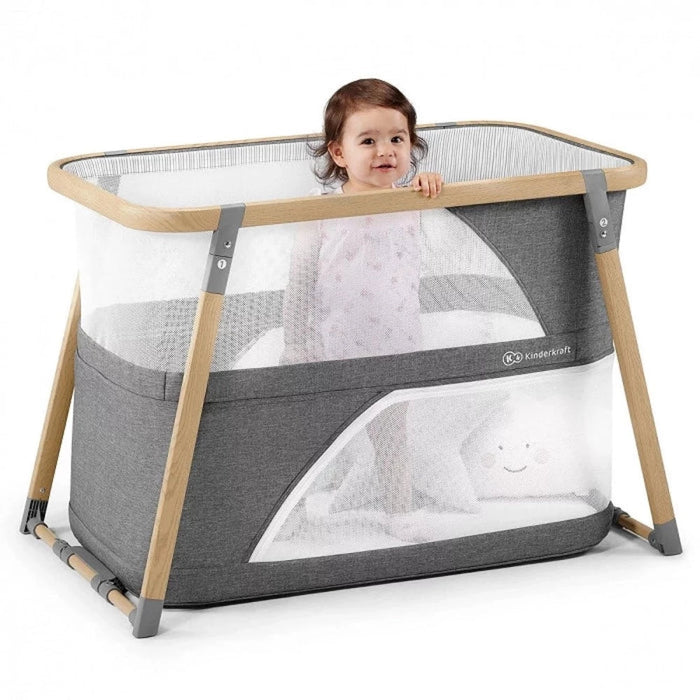 Kinderkraft Sofi Travel Cot With Playpen Function Grey-Cribs & Cots-Kinderkraft-Toycra