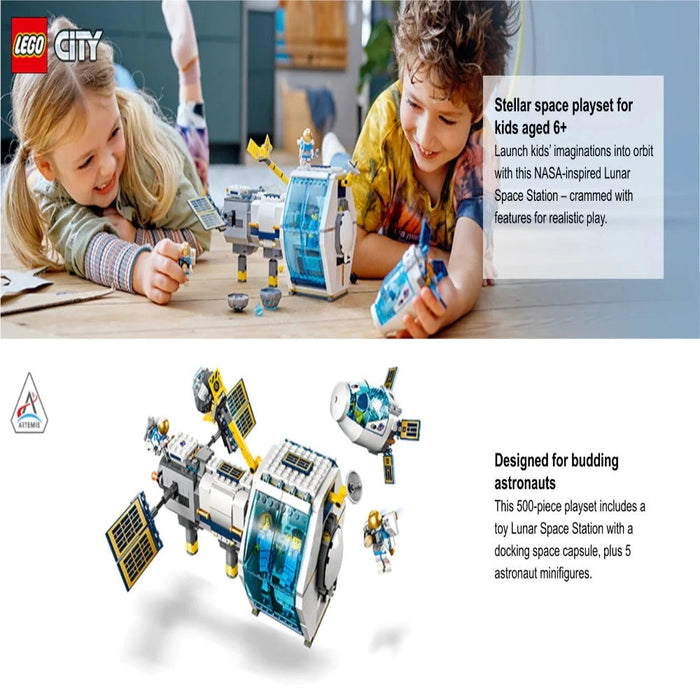 LEGO City Lunar Space Station, 60349 NASA Inspired Building Toy, Model Set  with Docking Capsule, Labs and 5 Astronaut Minifigures