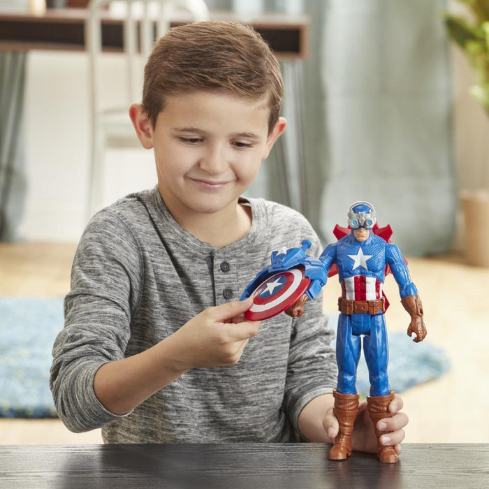 Marvel Avengers Titan Hero Series Blast Gear Captain America, With Launcher, 2 Accessories and Projectile-Action & Toy Figures-Marvel-Toycra