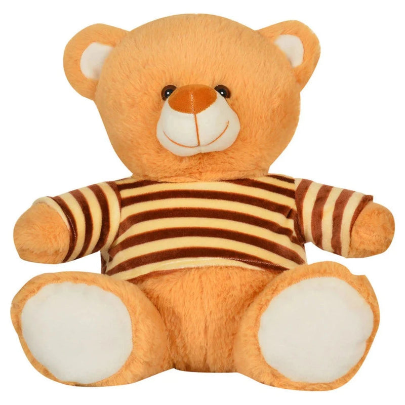 Mirada Sitting Teddy Bear with Brown strip Dress 30cm- Brown