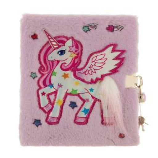 Mirada Whimsical Unicorn Plush Notebook with Lock- Pink