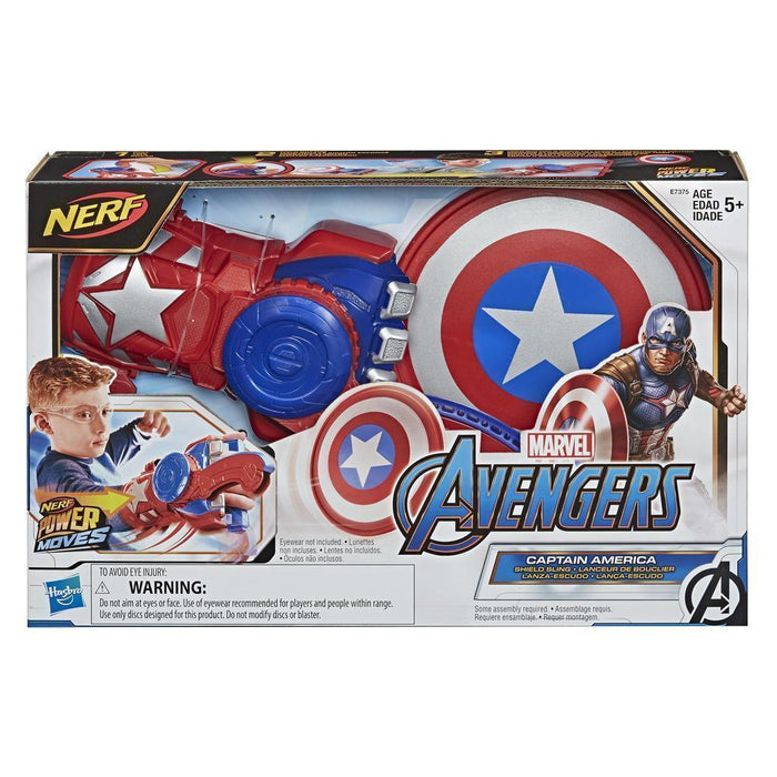 Nerf Power Moves Marvel Avengers Captain America Shield Sling Disc-Launching Toy for Kids Roleplay-Action & Toy Figures-Nerf-Toycra