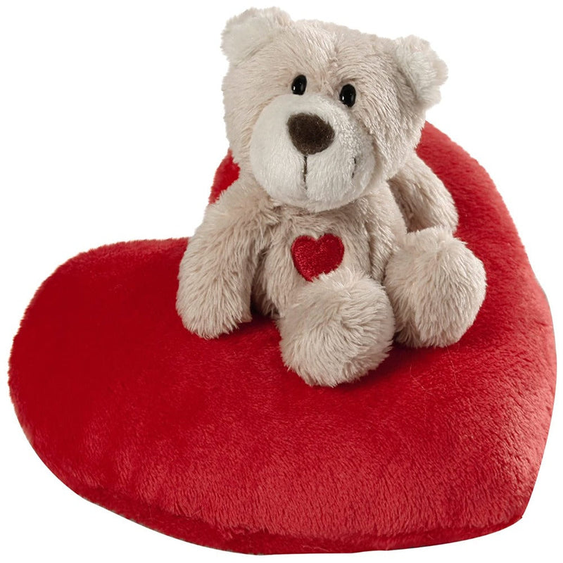 Nici Love Bear Light-Brown 10cm on Heart-Cushion 15cm