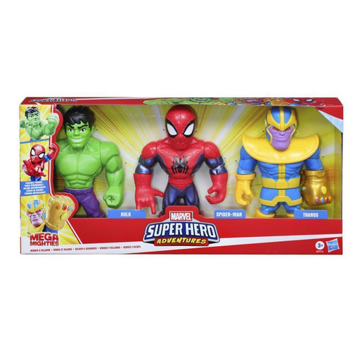 Playskool Heroes Marvel Super Hero Adventures Mega Mighties 10-Inch 3 Pack, Thanos, Spider-Man, Hulk-Action & Toy Figures-Marvel-Toycra