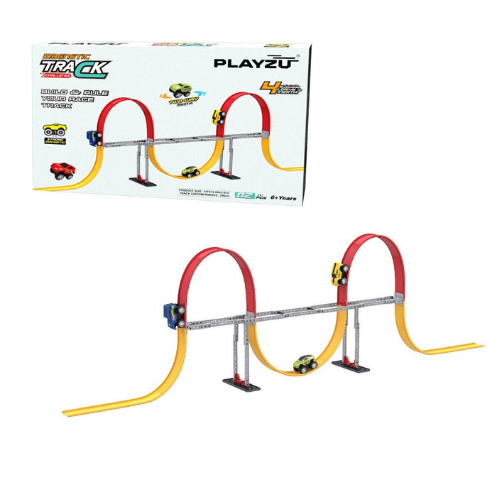 Playzu Magnetic Track Set - 2 Loops (82 Pcs)-Vehicles-Playzu-Toycra