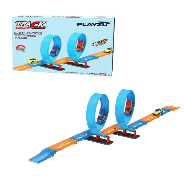 Playzu Pull Back Track Set - 2 (34 Pcs)-Vehicles-Playzu-Toycra