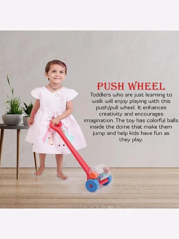 Shooting Star Push wheel for kids Push Pull stick Red