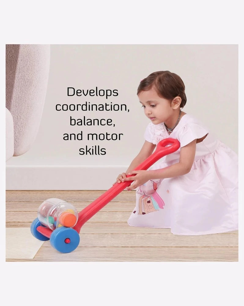 Shooting Star Push wheel for kids Push Pull stick Red