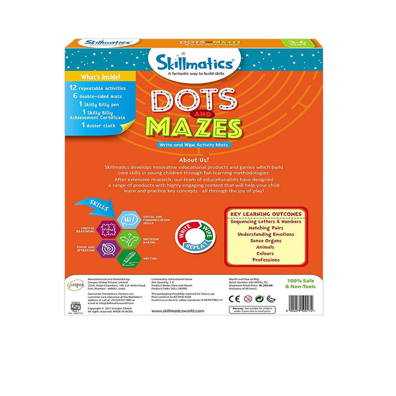 Skillmatics Educational Game : Dots and Mazes Reusable Activity Mats