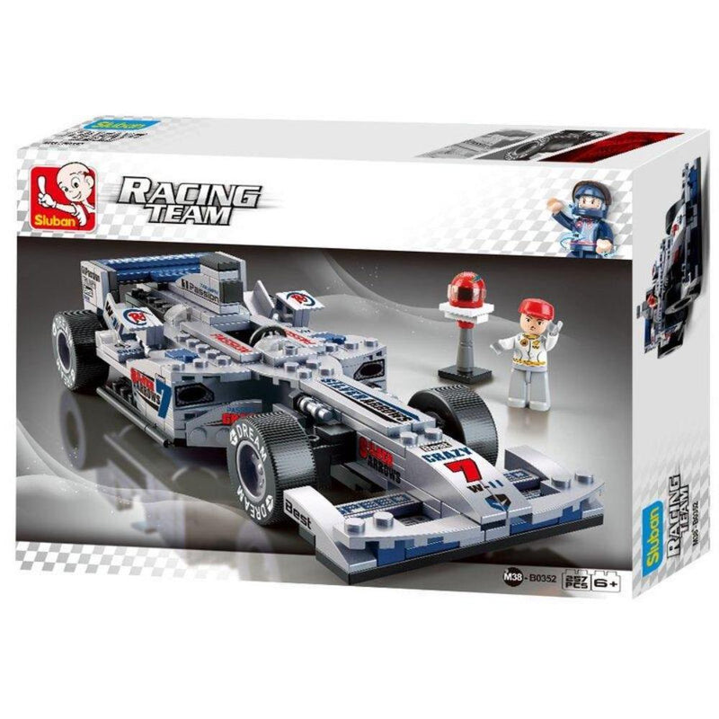 Sluban M38-B0352 Racing Team Race Car Silver Building Block Set -257 Pieces