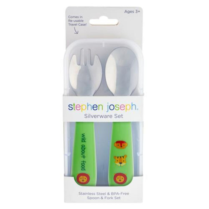 Stephen Joseph Stainless Steel Spoon And Fork Set Zoo-Mealtime Essentials-Stephen Joseph-Toycra