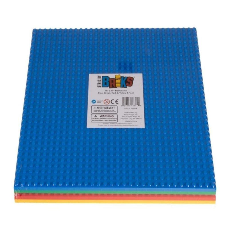 Strictly Briks Stackable Baseplates - 10" x 10" - 4 Pack - Basic Colors