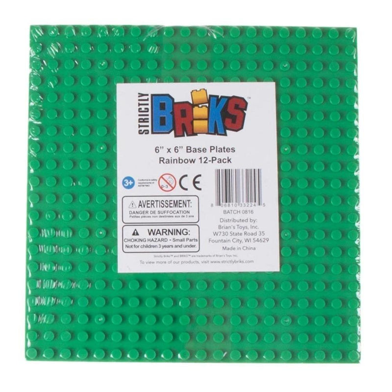 Strictly Briks Stackable Baseplates - 6" x 6" - 12 Pack - 12 Rainbow Colors