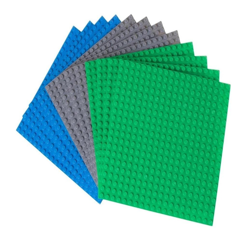 Strictly Briks Stackable Baseplates - 6" x 6" - 12 Pack - Blue, Gray, Green