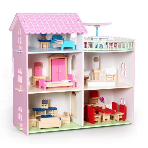 Three Story Wooden Dollhouse-Pretend Play-Toycra-Toycra