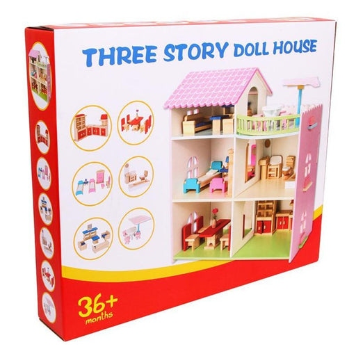 Three Story Wooden Dollhouse-Pretend Play-Toycra-Toycra