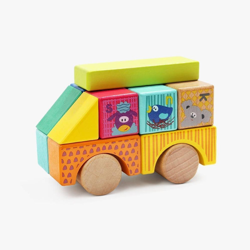 Top Bright Animal Squeeze And Wooden Blocks