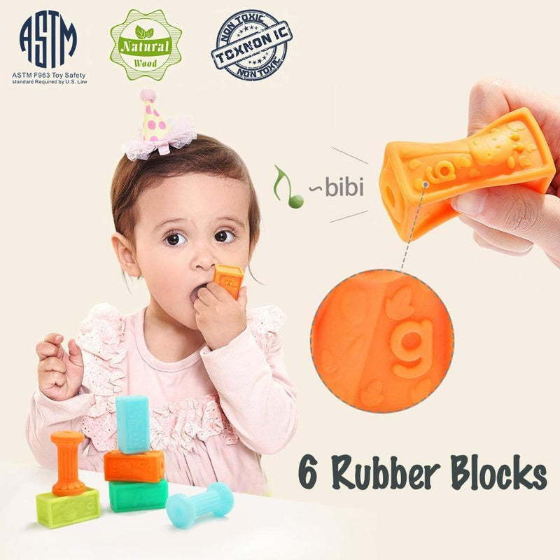 Top Bright Animal Squeeze And Wooden Blocks