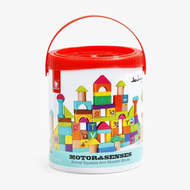 Top Bright Animal Squeeze And Wooden Blocks