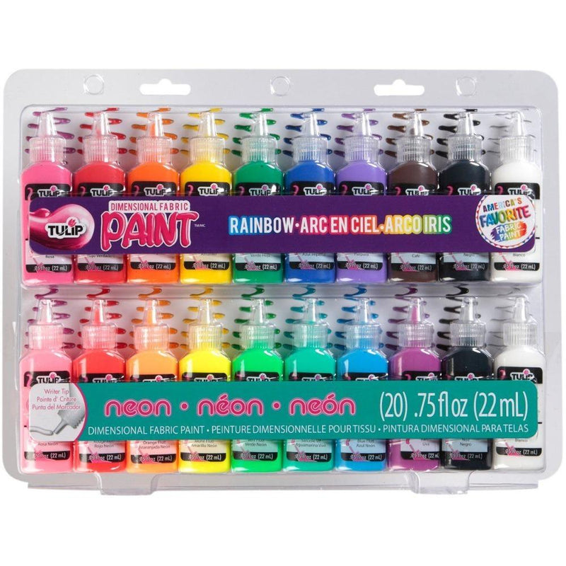 Tulip Dimensional Fabric Paint Set .75oz 20/Pkg-Rainbow & Neon