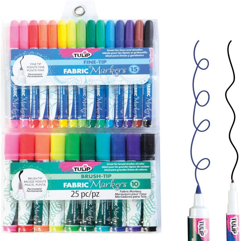 Tulip Fabric Marker Fine-Tip and Brush-Tip 25 Pack